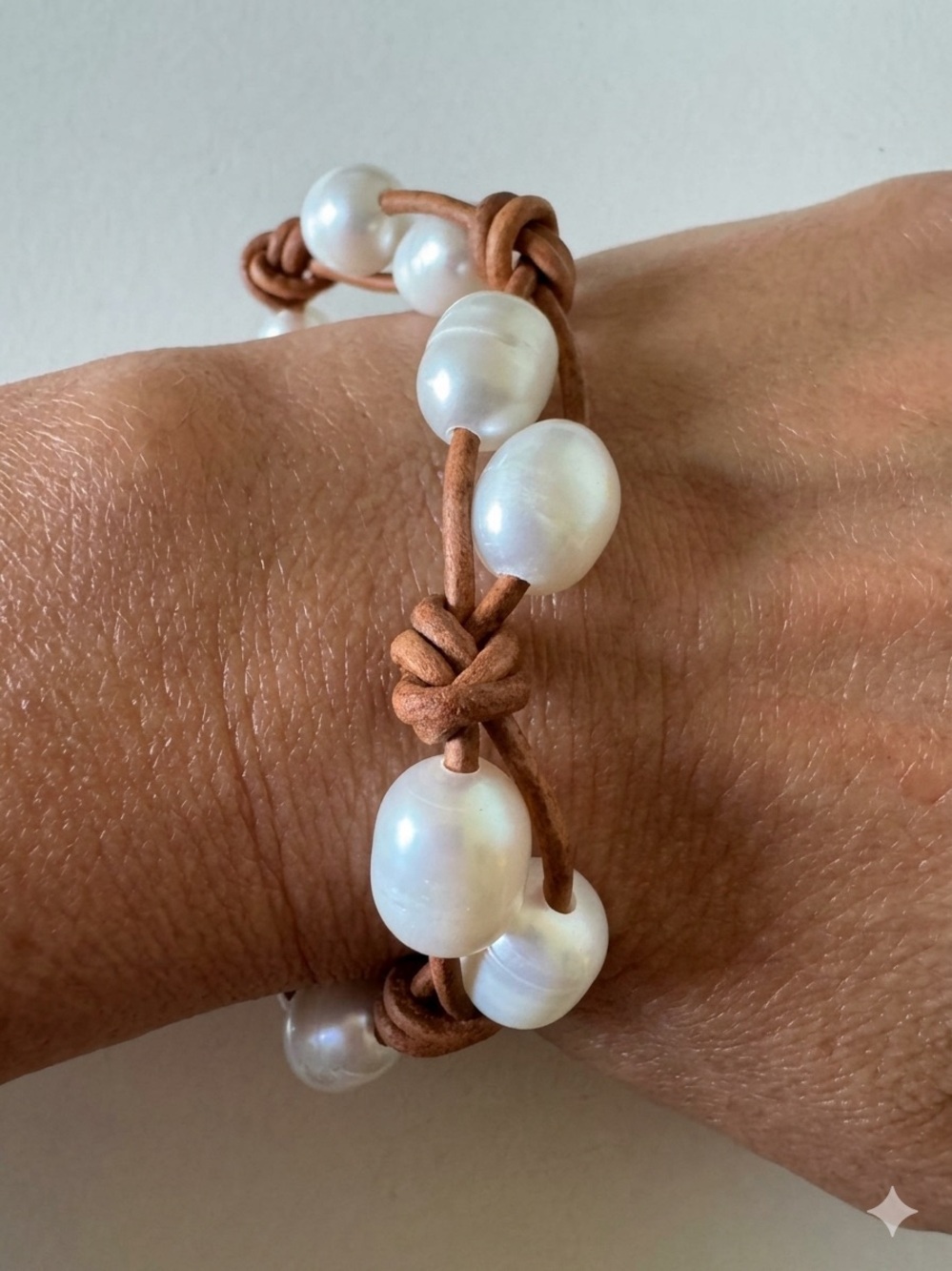 Sundance Handmade Pearl Tan Leather Knot Bracelet NEW